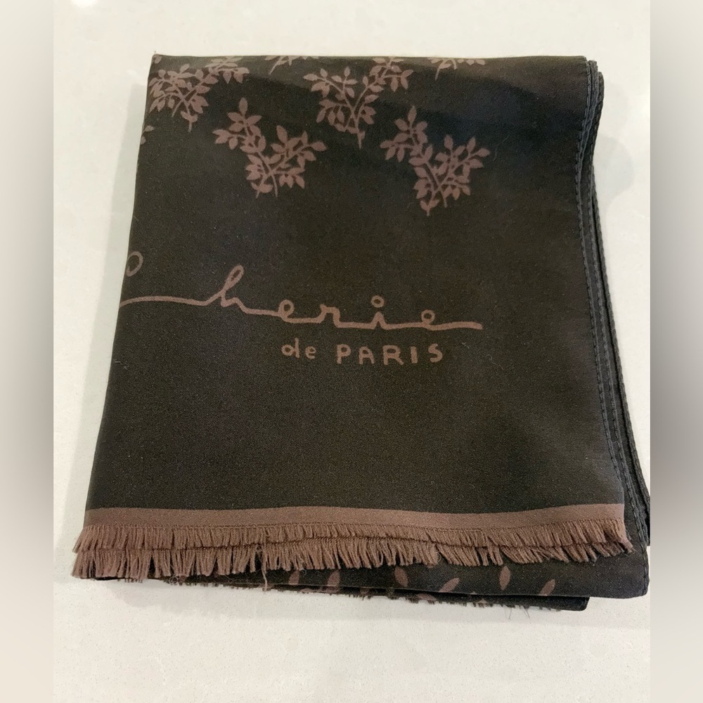 Cherie de Paris French-Inspired Brown Botanical Fringe Scarf - Picture 2 of 8